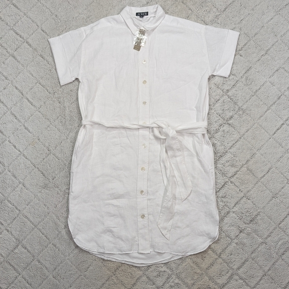 J. Crew Dress Womens XS White Linen Capitaine Shirtdress Button Up Minimalist - Picture 1 of 9